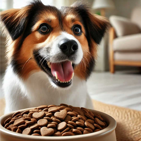 a dog eating a bowl of peptide dog food from Betty & Butch