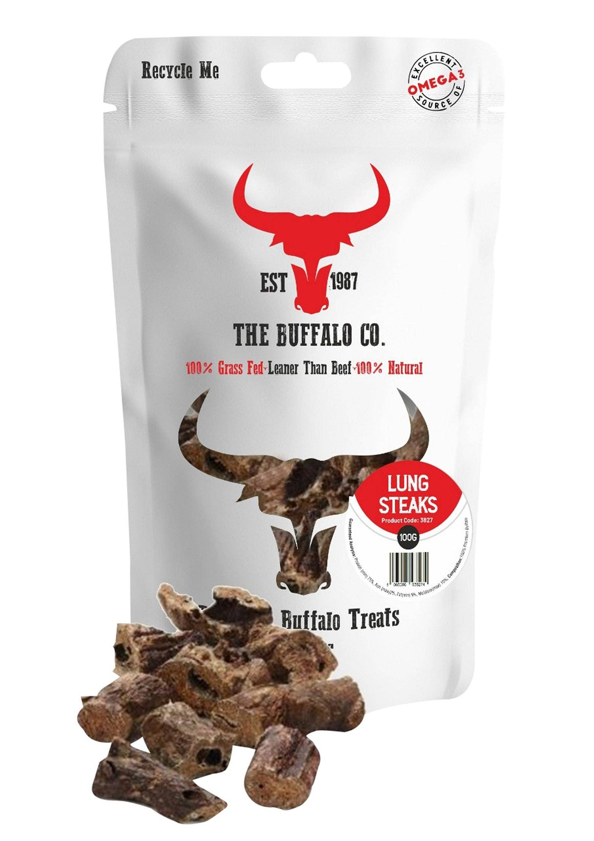 buffalo lung dog treats, natural dog snacks, protein-rich dog treats, grass-fed buffalo treats, low-fat dog treats, muscle-supporting dog snacks, healthy dog treats