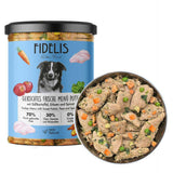 Fidelis Gently Cooked Turkey Dog Food in a Glass Jar with a Freshly Served Bowl – Grain-Free, Natural Nutrition for Dogs.