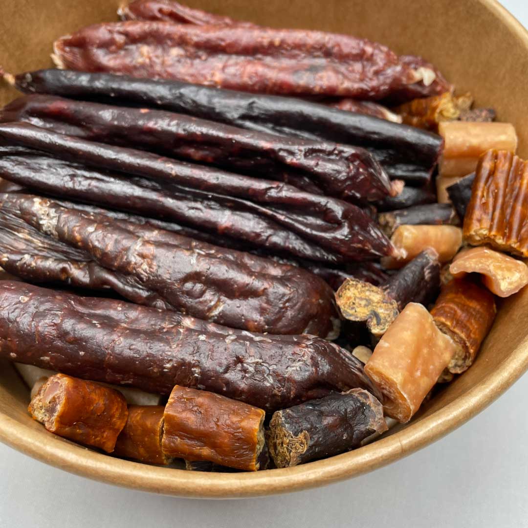 Overhead View of Sizzling Sausage Bento Dog Treat Box